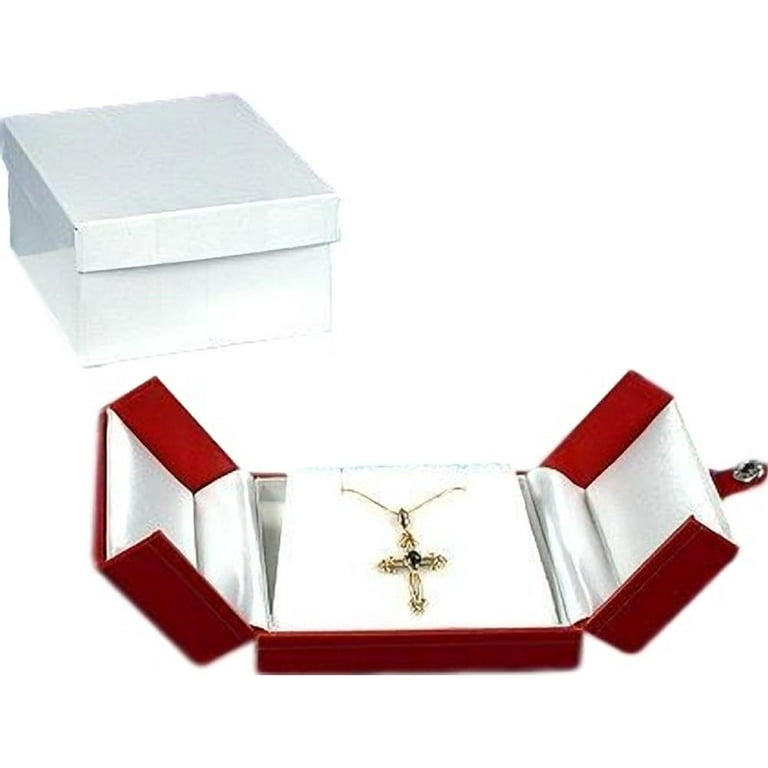 6 Leather Earring Boxes Red Jewelry Snap Lid Display