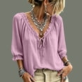 thumbnail image 5 of HaCpiu Women's Solid V-Neck Ruffle Blouse, Casual Loose 3/4 Sleeve Tie-Front Tunic Top, Lightweight Flowy Shirt with Elastic Ruffled Cuffs, Pink XXL, 5 of 6