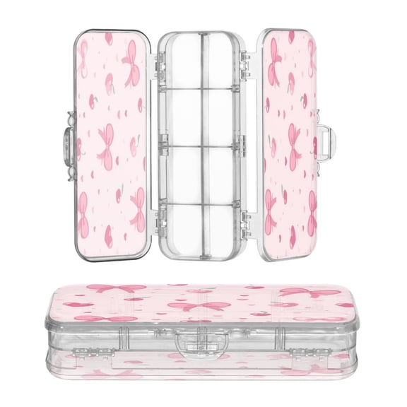Plastic Pencil Box Large Capacity Pencil Boxes Clear Boxes with Snap-Tight Lid Stylish Office Supplies Storage Organizer Box Bows and Hearts Pattern