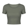 thumbnail image 5 of yillto Womens Ribbed Top Crop Short Sleeve Slim Shirts Lace Crewneck Casual Basic Tees Tshirts S-XXXL, 5 of 5