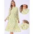 thumbnail image 2 of DARING DIVA Fall Floral Long Sleeve Chiffon Midi Dress L Yellow, 2 of 6