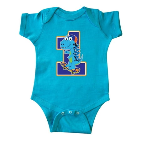 

Inktastic Skateboarding 1st Birthday Boy Dinosaur Gift Baby Boy Bodysuit