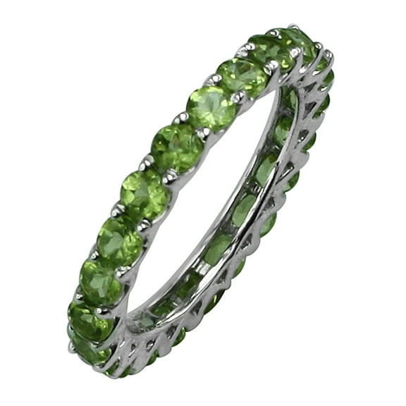 Carillon Eternity 2.87 Ctw Natural Peridot 925 Sterling Silver Stackable Women Ring Size US- 4