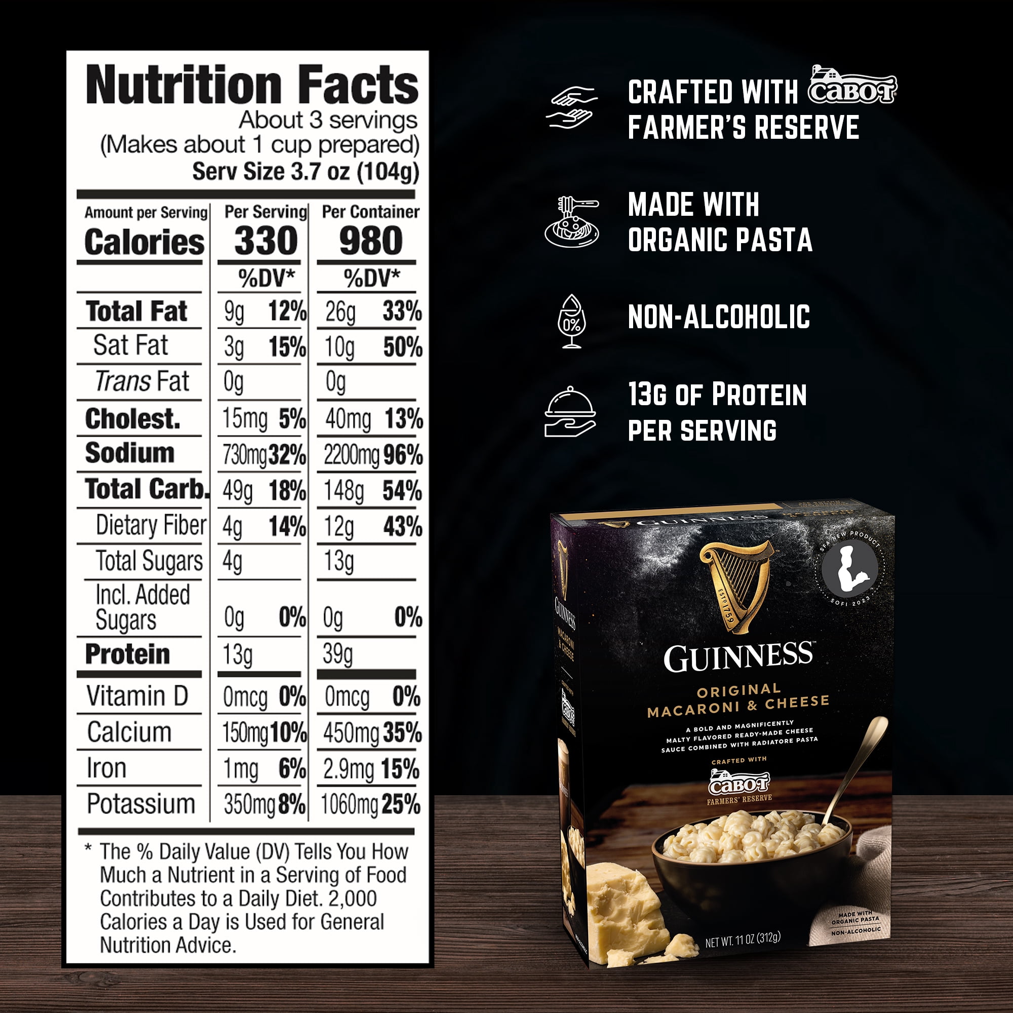 Guinness Original Macaroni & Cheese with Organic Pasta, 11 oz Box, Shelf-Stable