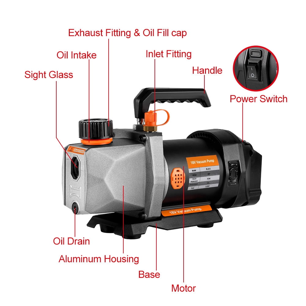 5PA Refrigerant Vacuum Pump 1/4 Air intake Refrigeration 1/2 HP for Car Household Air Conditioning For 18v Battery