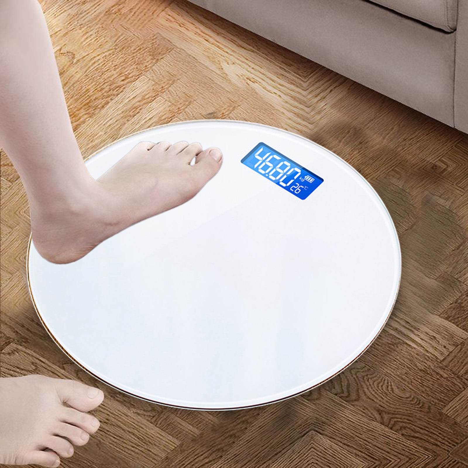 Digital Weighing Scale with Glass Pane, USB Charging, Temperature Measurement, Supports Up to 397 lbs, 11"W