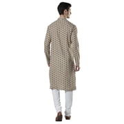 Ethnix Mens Banded Collar All-Over Diamond Print Indian Kurta Tunic Pajama Set; Beige; SM