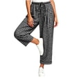 thumbnail image 3 of Cagogo Women's Plaid Wide Leg Capri Pants Drawstring Elastic Waist Casual Loose Cropped Trousers with Pockets Plus Size Beach Vacation Lounge Wear, Black S, 3 of 5