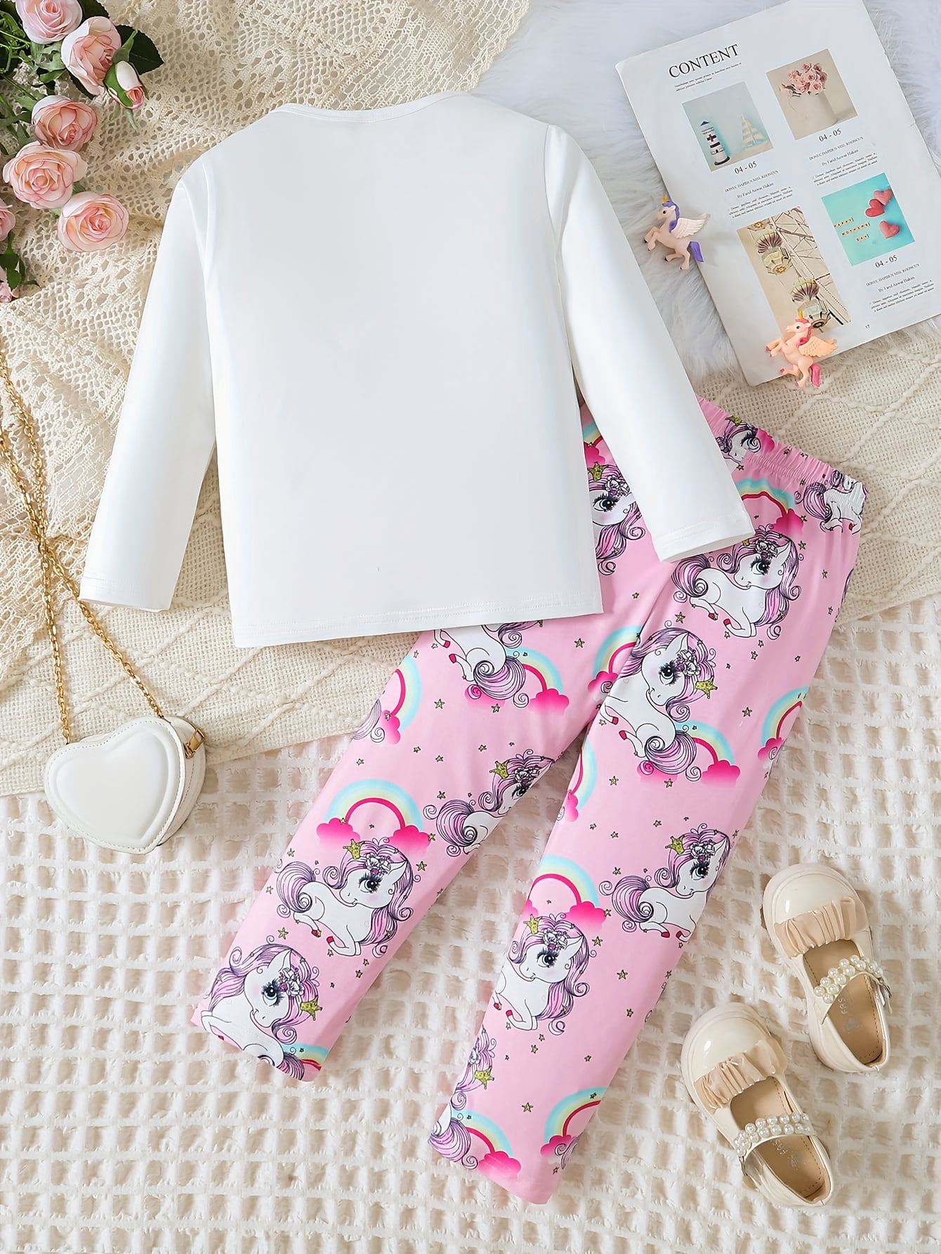 Pyjama Licorne En Peluche Douce Pour Filles – Avec Collier Et Bracelet Colorés, Taille 5-6 Ans à 13-14 Ans - 9