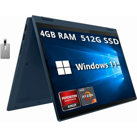 Lenovo IdeaPad Flex 5 14" FHD 2-in-1 Touchscreen Anti-Glare Laptop, AMD Ryzen 3-5300U, 4GB RAM, 512GB SSD, AMD Radeon Graphics, Backlit Keyboard, Fingerprint Reader, Windows 11, with 32GB USB Card