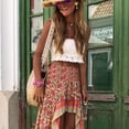 thumbnail image 3 of SHIXIAOO Women Boho Floral Print High Low Side Split Ruffle Hem Swing Maxi Long Skirt Rainbow Table Skirts for Rectangle Tables Elastic Bed Wrap Ruffle Bed Skirt, 3 of 7