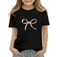 thumbnail image 2 of CCRFTGI Shirt for Children Girls Size 7 Funny Preppy Bowknot Print Shirts Fashion Tee Summer Tops Short Sleeve Crew Neck Tees Tops Black 11-12 Years, 2 of 5