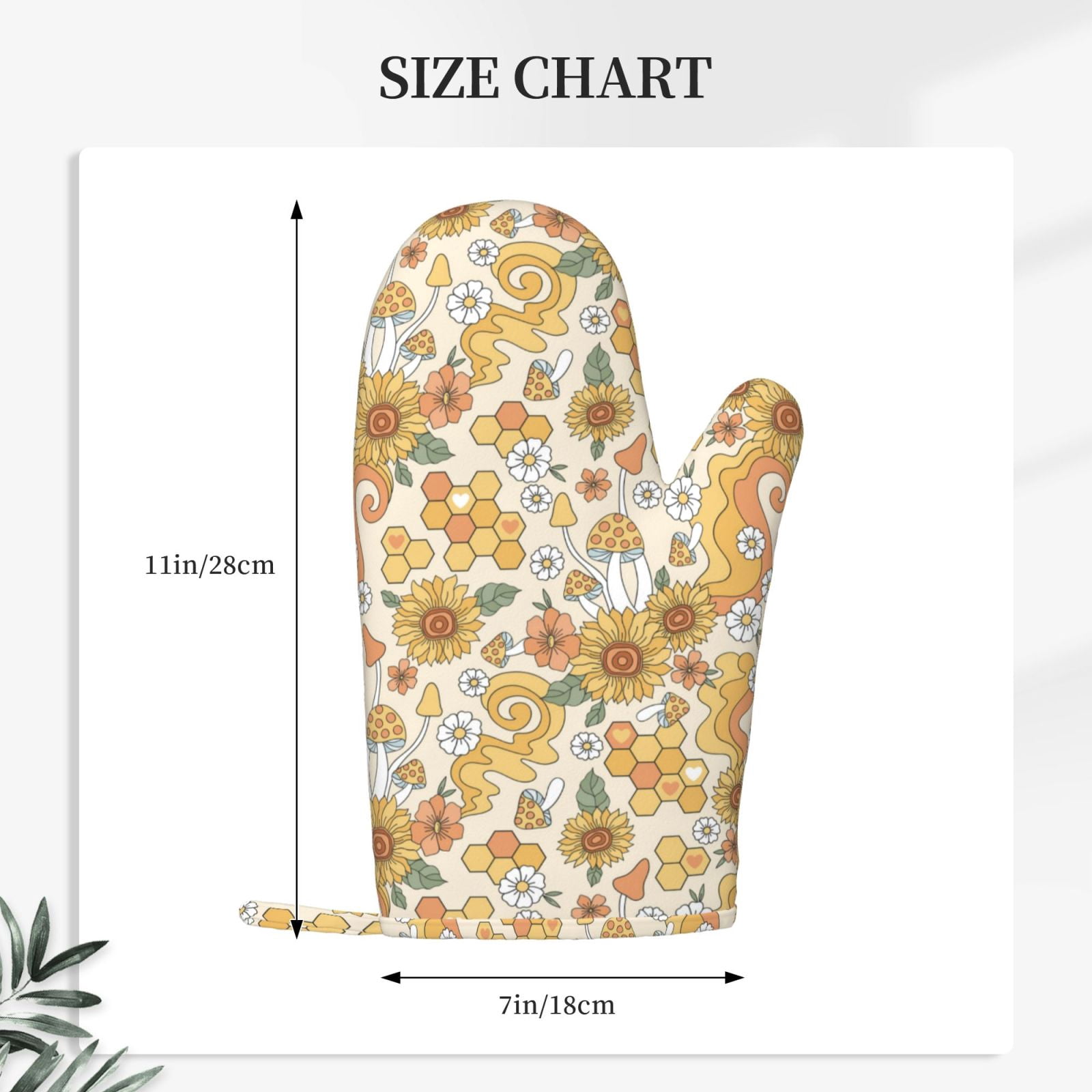 Hirioo Retro 70s 60s Flower for Silicone Oven Mitts for BBQ, Baking, Cooking, Set of 2, Heat Resistant 260℃, Non-Slip Kitchen Essentials