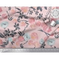 thumbnail image 3 of Soimoi Pink Cotton Jersey Fabric Leaves & Peach Floral Watercolor Printed Fabric 1 Yard 58 Inch Wide, 3 of 3