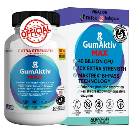 GumAktiv Max Probiotic Supplement, 40 Billion CFU, 60 Capsules, Advanced Digestive Health Formula with Prebiotics & Enzymes
