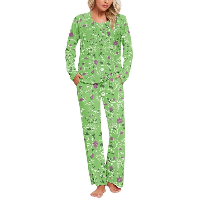 Tnhcen Womens Pajama Set Cotton Long Sleeve Pjs Two Piece Sleepwear With Pockets