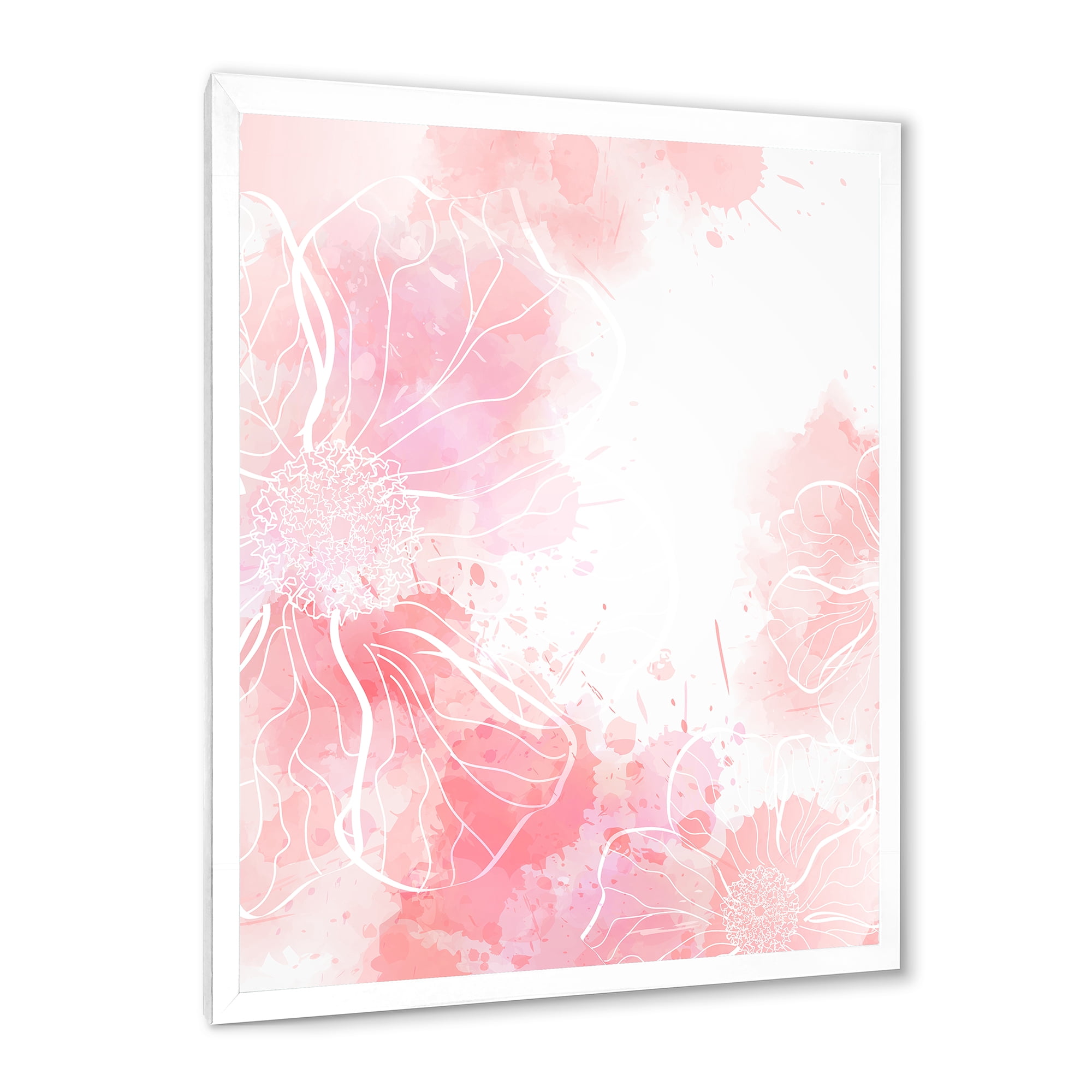 Designart 'Abstract Splashes of Pink Flowers I' Modern Framed Art Print