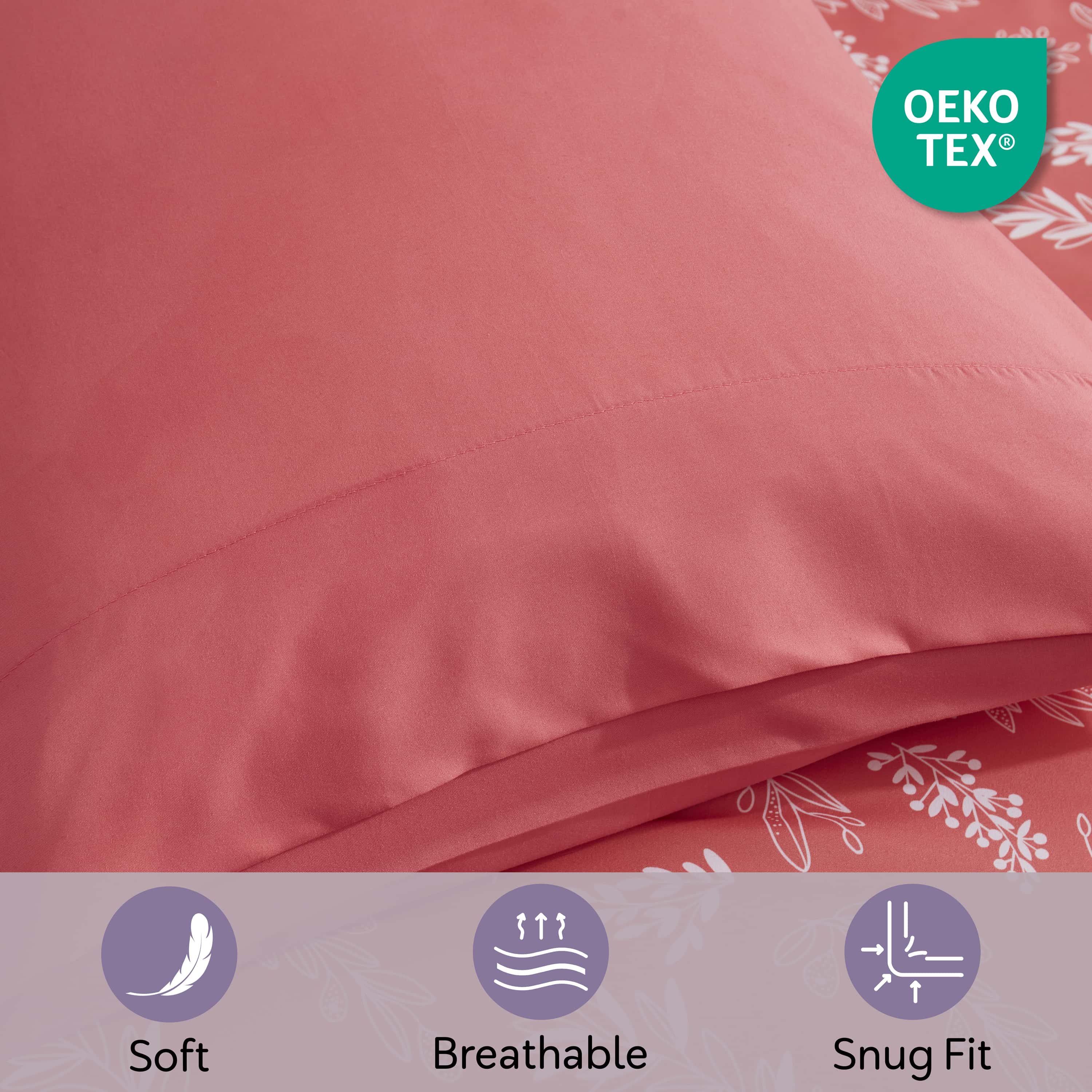 LammaLoe King Size Comforter Set, 7 Piece Botanical Bed in a Bag , Reversible Bedding Comforter Set with Sheets, Modern Bed Set, Flamingo Pink/Cloudstone