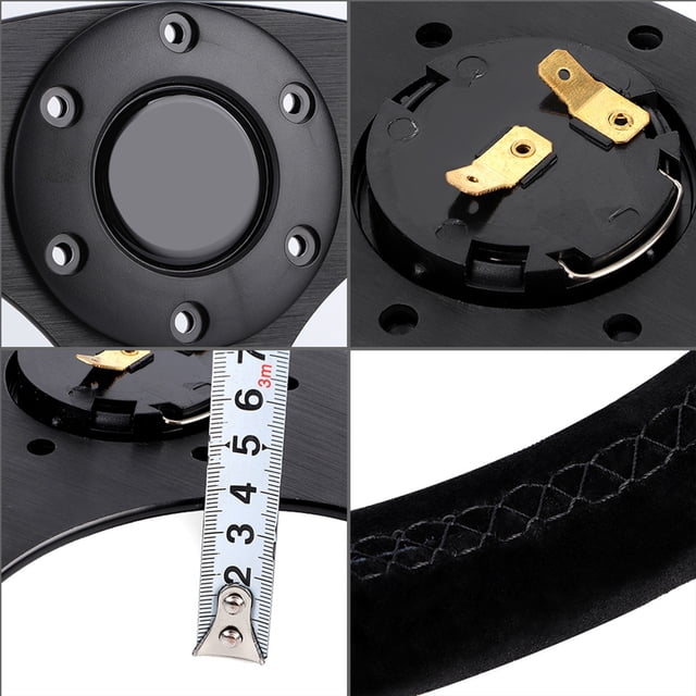 Steering Wheel Modification, Anti Fading Racing Steering Wheel Rustproof Black Stitching 14in Diameter for Automobile