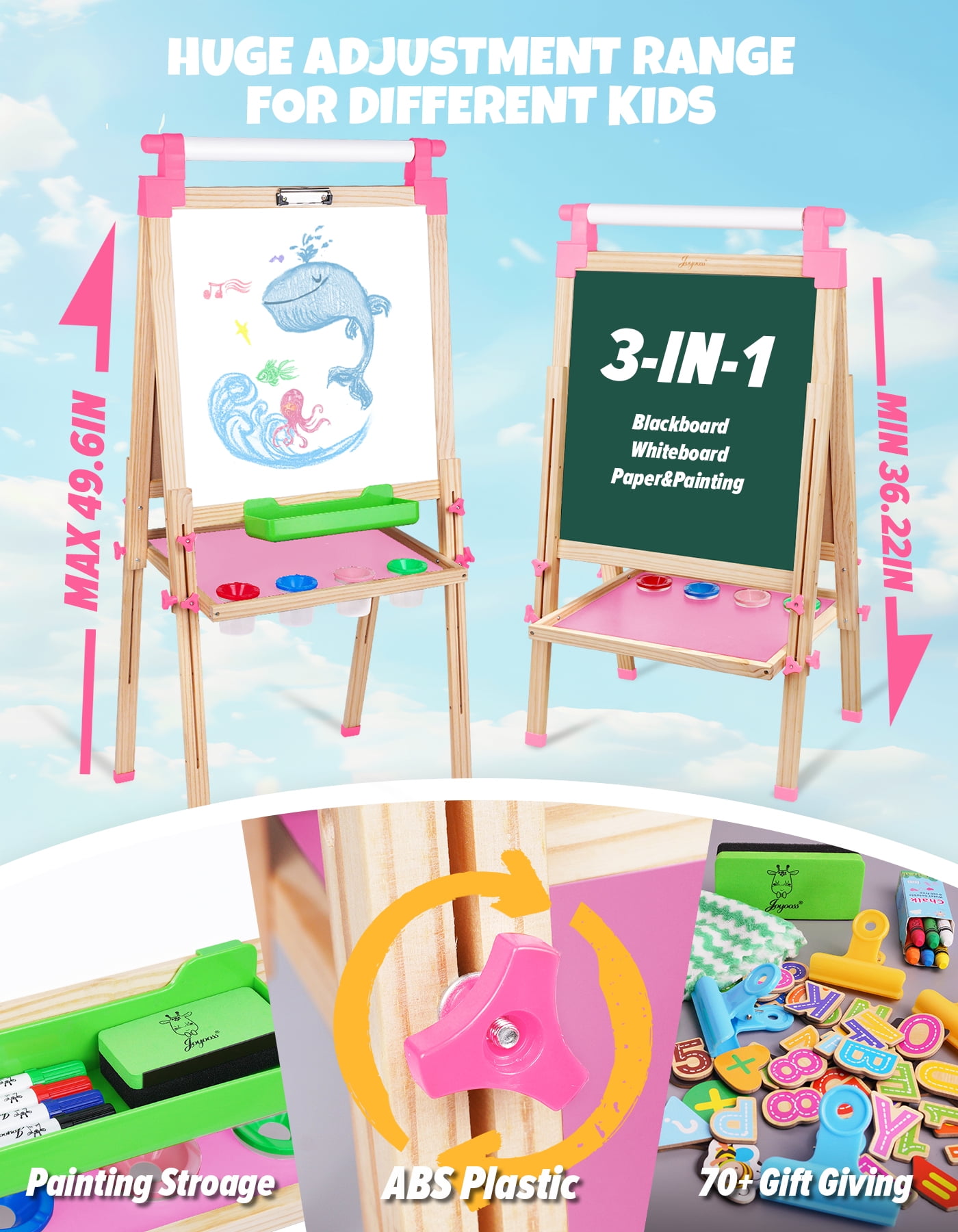 Joyooss Adjustable Wooden Double-Sided Whiteboard & Chalkboard Art Easel