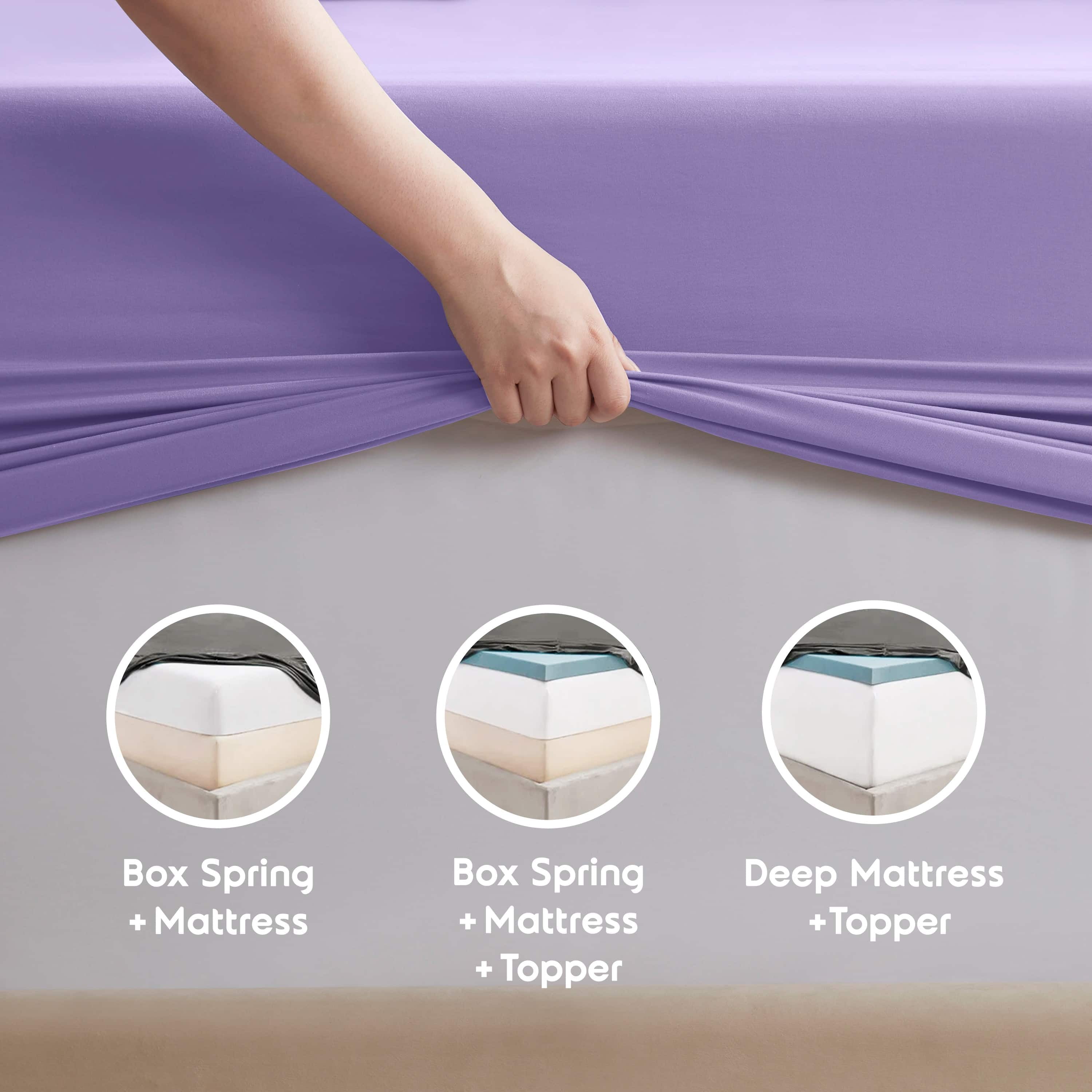LammaLoe Extra Deep Pocket Split King Sheets set, Fits 18"-24" Mattress, 7 Piece Soft Microfiber Bed Sheet Sets, Lavender