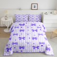 thumbnail image 2 of spefrowx Dreamy Purple Bow Gingham Full Size Comforter Sets for Teens, Cartoon Checkered Dot Bedding Comforter Set, Stars Reversible, 3 Pieces, 1 Comforter and 2 Pillowcases, 2 of 6