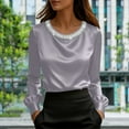 thumbnail image 2 of BLVB Womens Going out Satin Tops Pearl Elegant Silky Office Work Shirts Long Sleeve Evening Party Blouses, 2 of 7