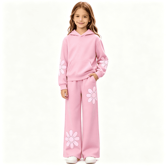 Mooqilaa Girls Outfit Sets Long Sleeve, Casual Spring Fall 2 Piece Graphic Girls Clothing Sets Size 14-16 Pink