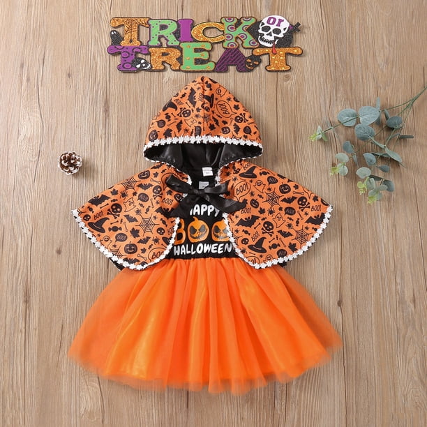 Vestido De Halloween Ropa De Niños Letra De Calabaza Vestido Sin Mangas Más Traje De Capa De Encaje