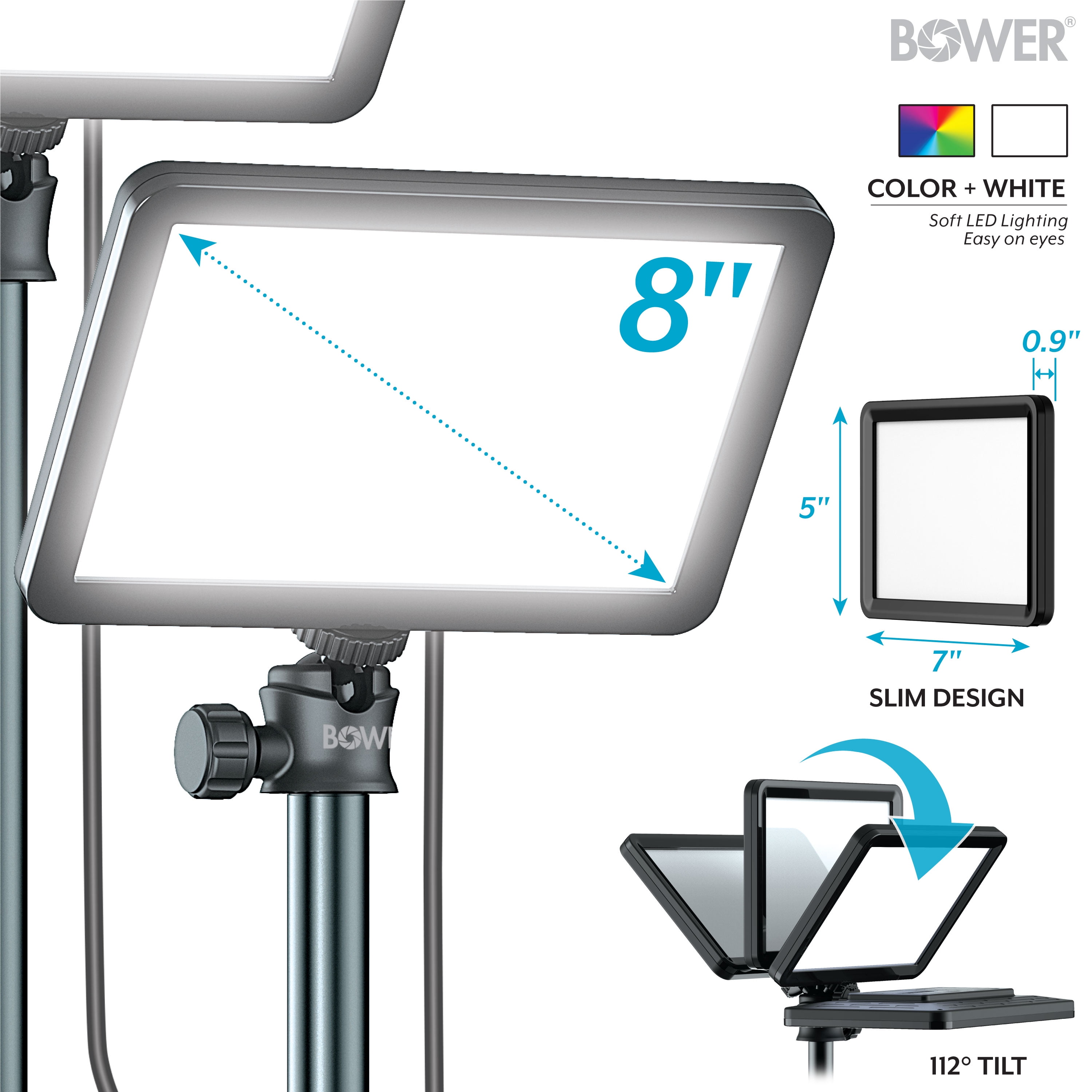Bower 8" Creator LED RGB Light Kit 2-Pack w/ 32" Extendable Aluminum Stands , Perfect for Content Creation