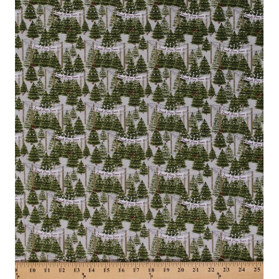 Cotton Fresh Pine Trees Christmas Tree Farm Home for the Holidays Gray Cotton Fabric Print by the Yard (18108-GRY-CTN-D)