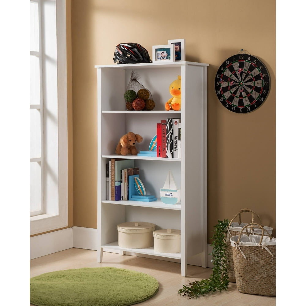 Daren White Wood Contemporary 4 Tier Shelf Kids Bookcase Storage