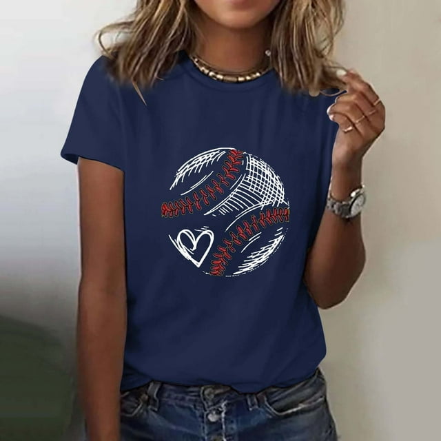 Séductiva T-Shirt à Manches Courtes pour Femmes Soldes d'Été Mode Décontractée Imprimé Baseball T-Shirt à Manches Courtes