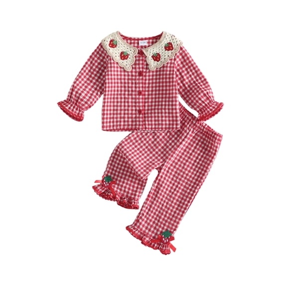 Loicainy Baby Toddler Girl Outfit 6 12 18 24 Months 2T 3T 4T Long Sleeve Crochet Doll Collar Tops and Pants Clothes Set