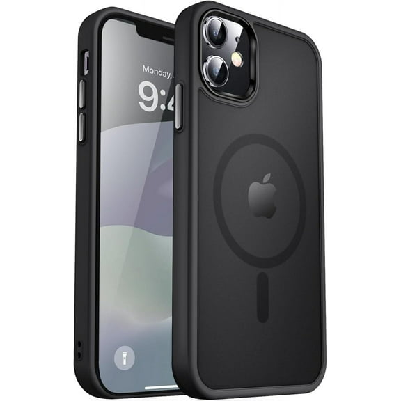 Strong Magnetic for iPhone 12 Case/iPhone 12 Pro Case, [Compatible with Magsafe][Mil-Grade Drop Protection] Slim Shockproof Translucent Protective Phone Case for iPhone 12/12 Pro, Black