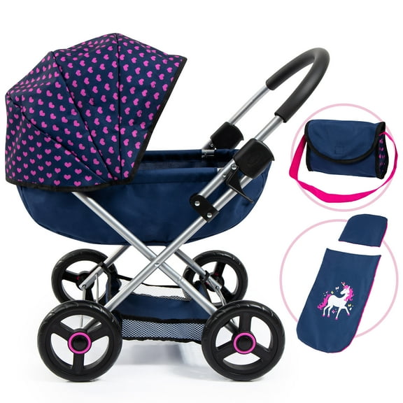 Bayer: 4-in-1 Toy Baby Doll Pram Stroller Cosy Set - Dolls Up to 18" (Blue/Purple) | Pretend | Dress up