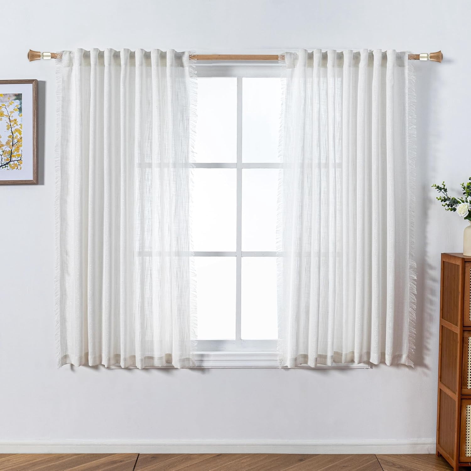 Wehilion Linen Curtains for Living Room, Natural Semi Sheer Curtains & Drapes 84 inches Length 2 Panels Set Farmhouse Country Boho Style Back Tab Draperies for Sliding Glass Door