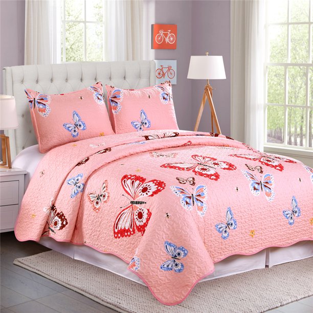 Cozy Line Home Fashions Reversible Pink butterfly Kids Quilt Bedding