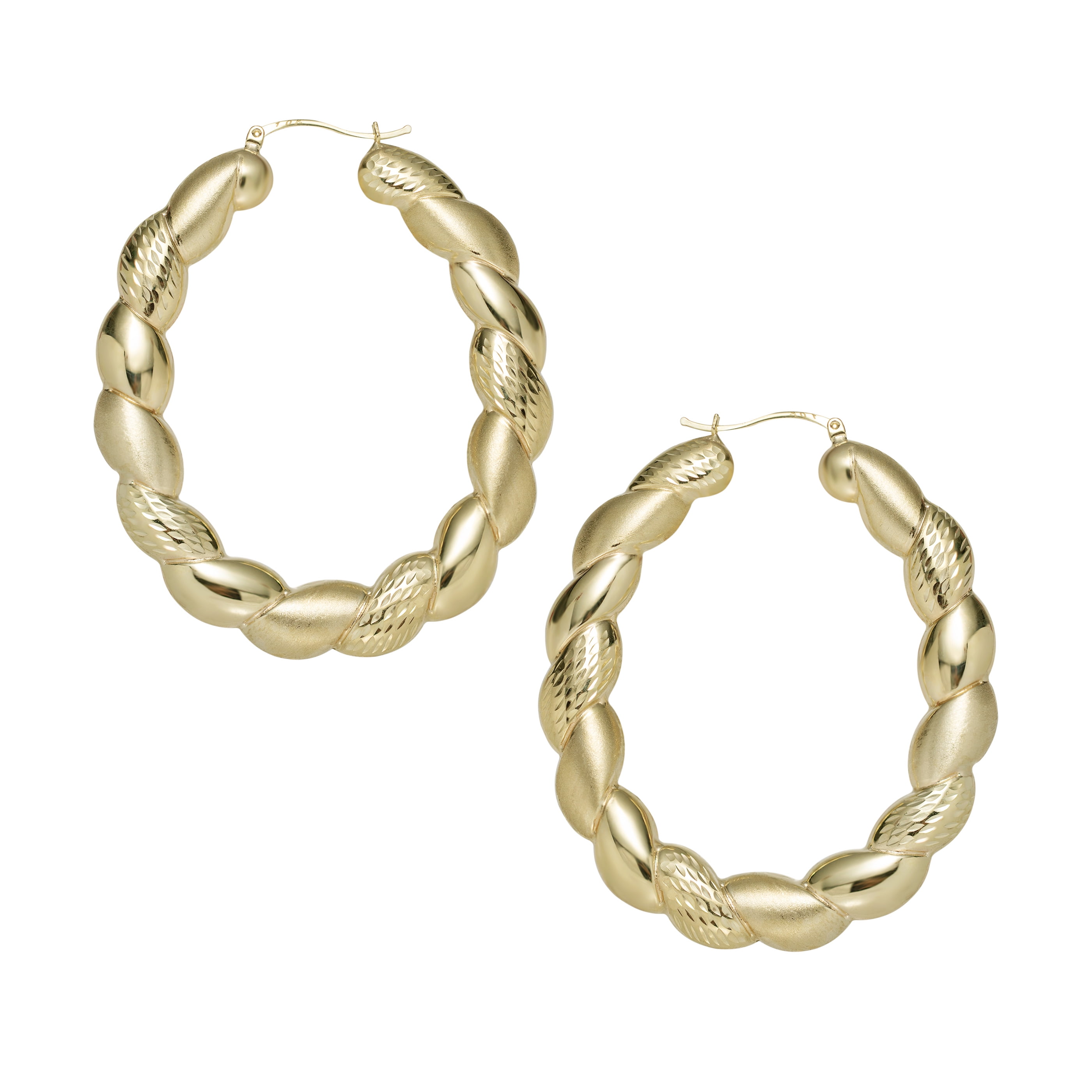 9CT HALLMARKED WHITE & YELLOW GOLD 27MM TWIST TEXTURED HOOP EARRINGS 