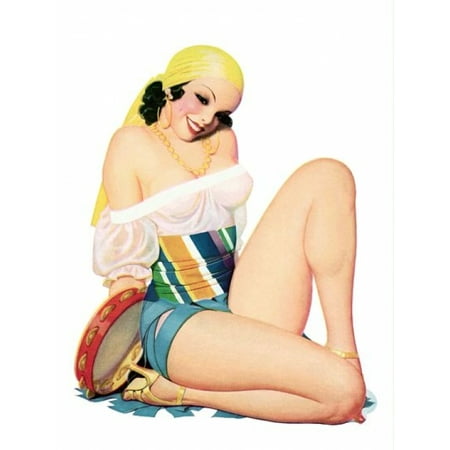 Pinup Girl Brunette In A Gypsy Costume Stretched Canvas -  (24 x