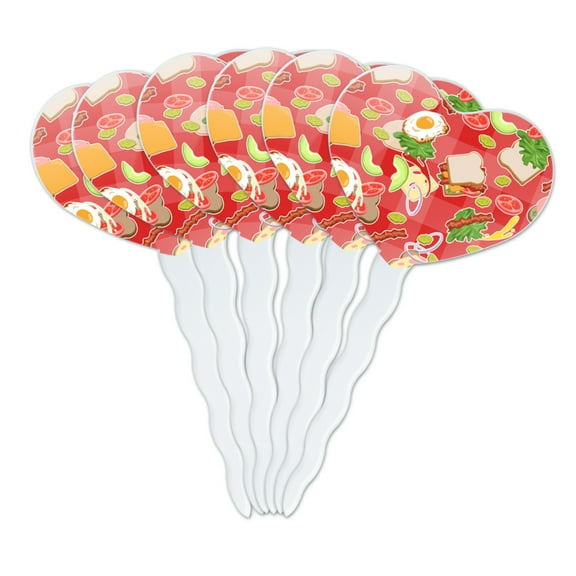 Messy Sandwich Pattern Bread Cheese Bacon Lettuce Egg Food Heart Love Cupcake Picks Toppers Decoration Set of 6