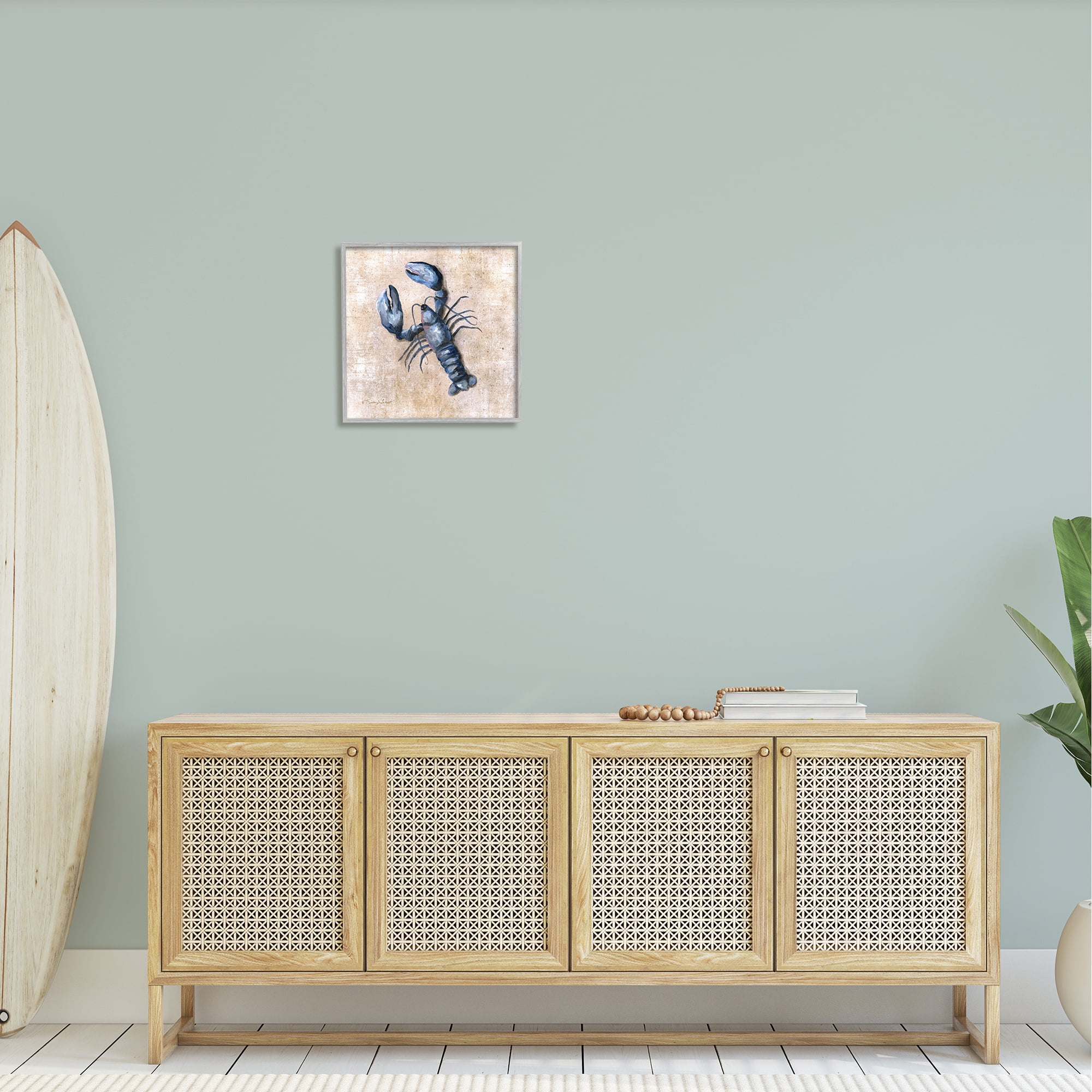 Stupell Nautical Blue Lobster Sea Life Landscape Painting Gray Framed Art Print Wall Art