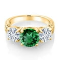 thumbnail image 2 of Gem Stone King 18K Yellow Gold Plated Silver Green Nano Emerald and White Moissanite Engagement Ring for Women | 3.25 Cttw | Round 8MM | Gemstone May Birthstone | Size 8, 2 of 5