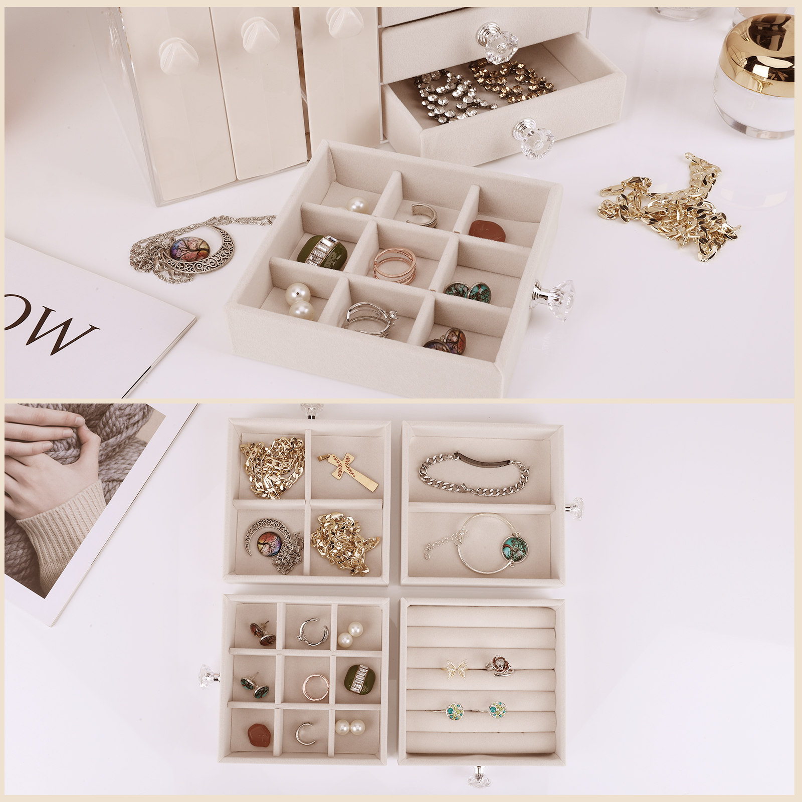 Btidfty Jewelry Organizer Stand Multifunctional Necklace Display Holder with 4 Drawer Jewelry Holder Box Large Capacity for Bracelets Earrings Rings