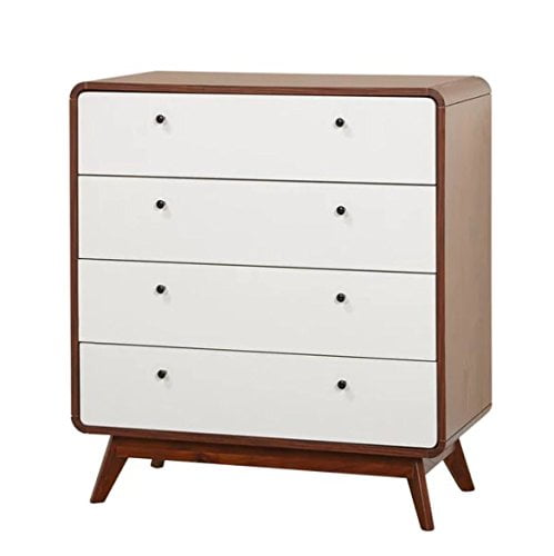 Mid Century Modern Wood Rounded Edges 4 Drawer Dresser With Solid