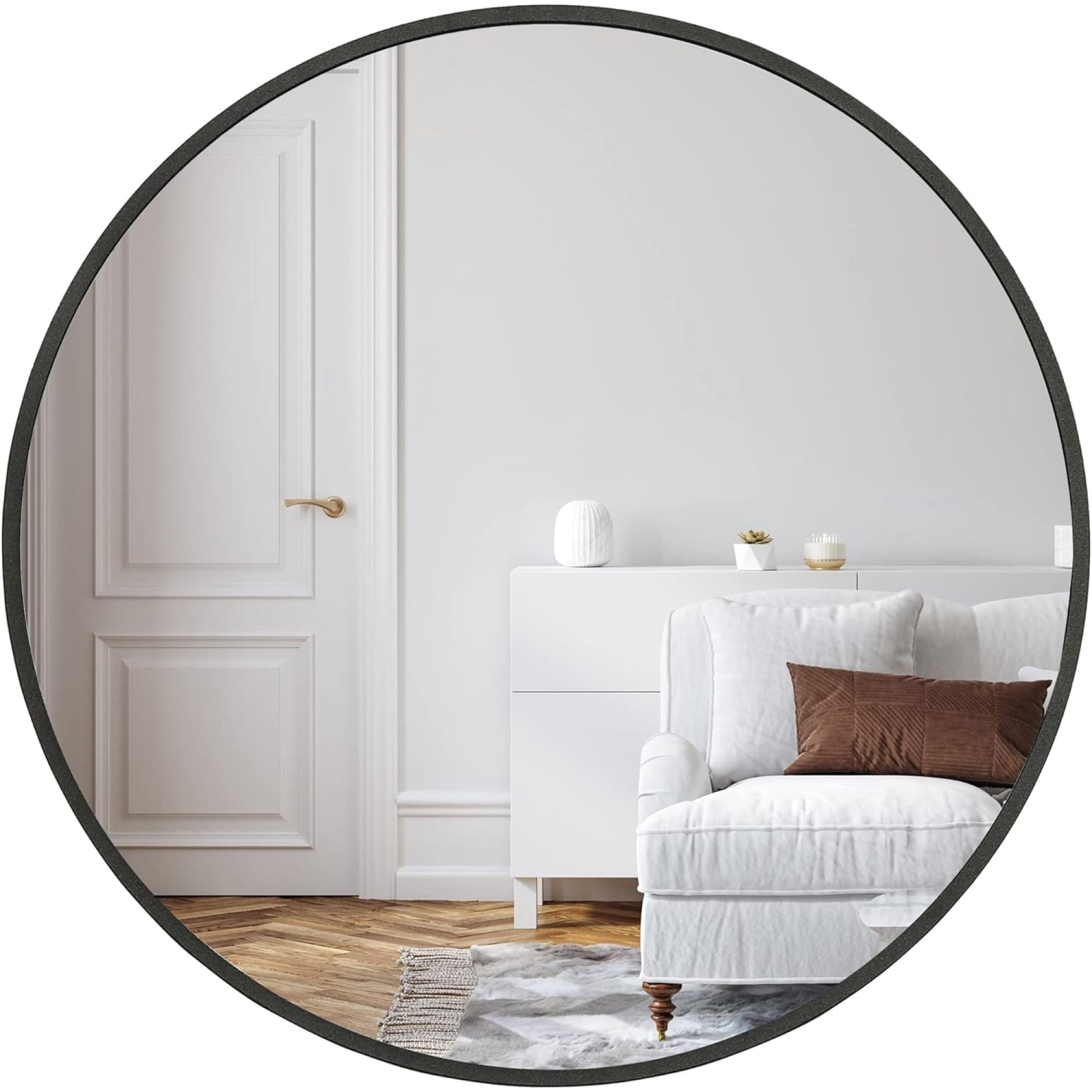 32" Round Wall Mirror,Modern Circle Mirror Hanging or Wall Mounted,Black