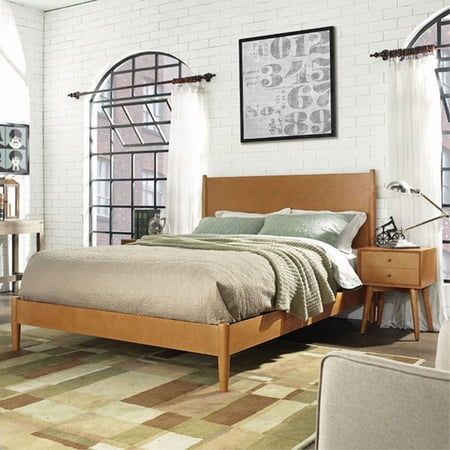 Contemporary Oasis: Landon Queen Bedset in Acorn Hardwood - Easy Assembly, Durable Slats, Mid-Century Charm.