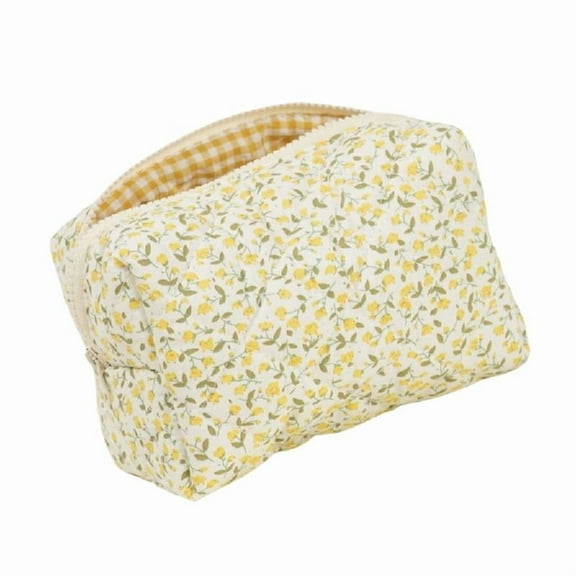 Necvior Quilted Floral Cotton Makeup Pouches Large Capacity Toiletry Bag Women's Portable Cosmetic Bag For Travel And Home Use