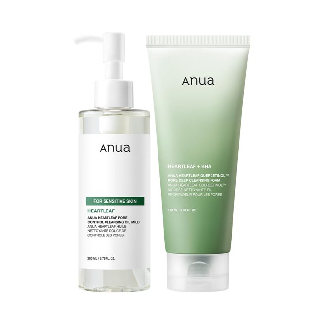 ANUA Mild Double Cleanser Duo for Facial wash : Heartleaf Pore Control Cleansing Oil Mild & Heartleaf Quercetinol Pore Deep Face Wash for Double Cleansing Routine, Korean Skincare