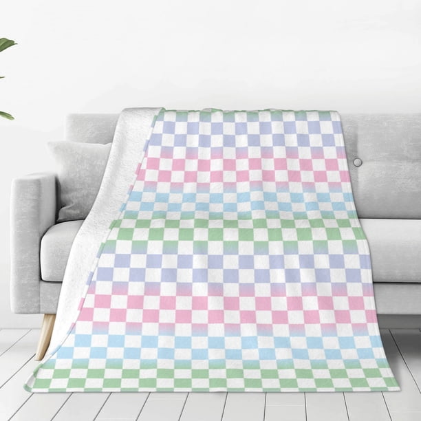 Fotbe Colorful Checkerboard Manta de Franela Acolchonada con Estampado, Súper Suave y Esponjosa, Extra Grande para Sofá, Cama, Uso Todo el Año-60"x50"
